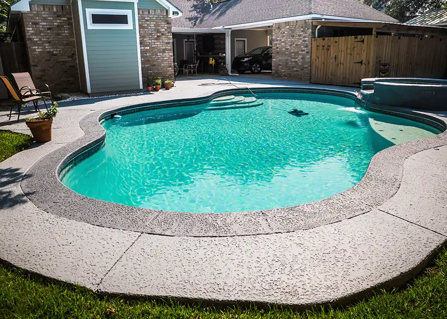 custom swimming pool concrete pool deck, stamped, textured concrete - Collinsville, IL
