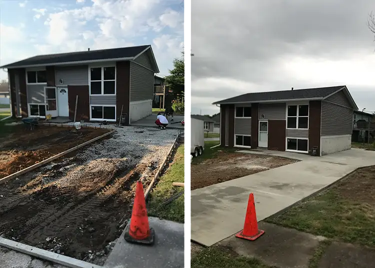 A+ Concrete - New concrete driveway before and after comparison - Collinsville, IL